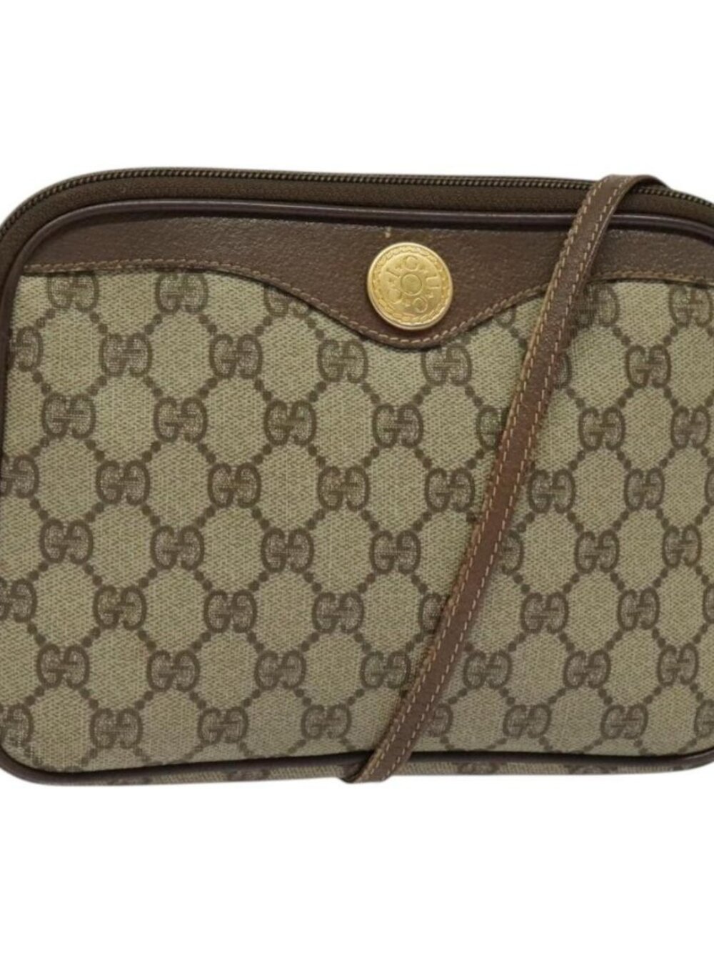 GUCCI GG Supreme Shoulder Bag PVC Leather Beige Gold Auth 119374